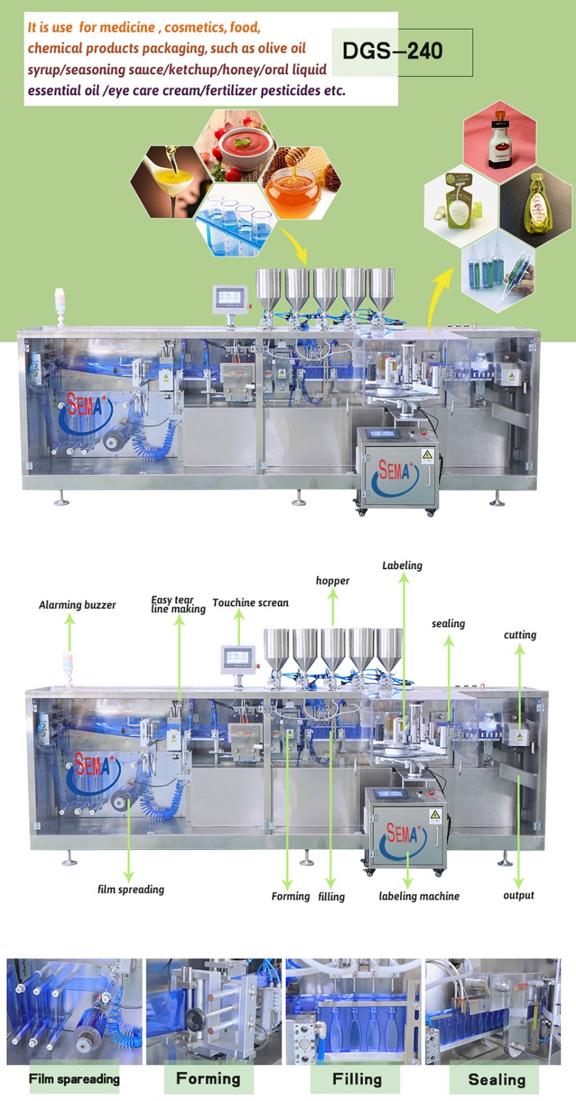 Automatic plastic ampoule filling and sealing machine: