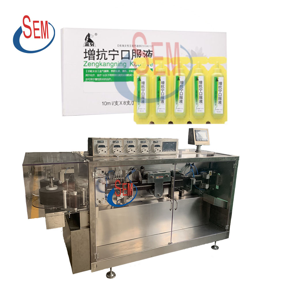 Automatic plastic bottle liquid filling sealing machine and labeling machine