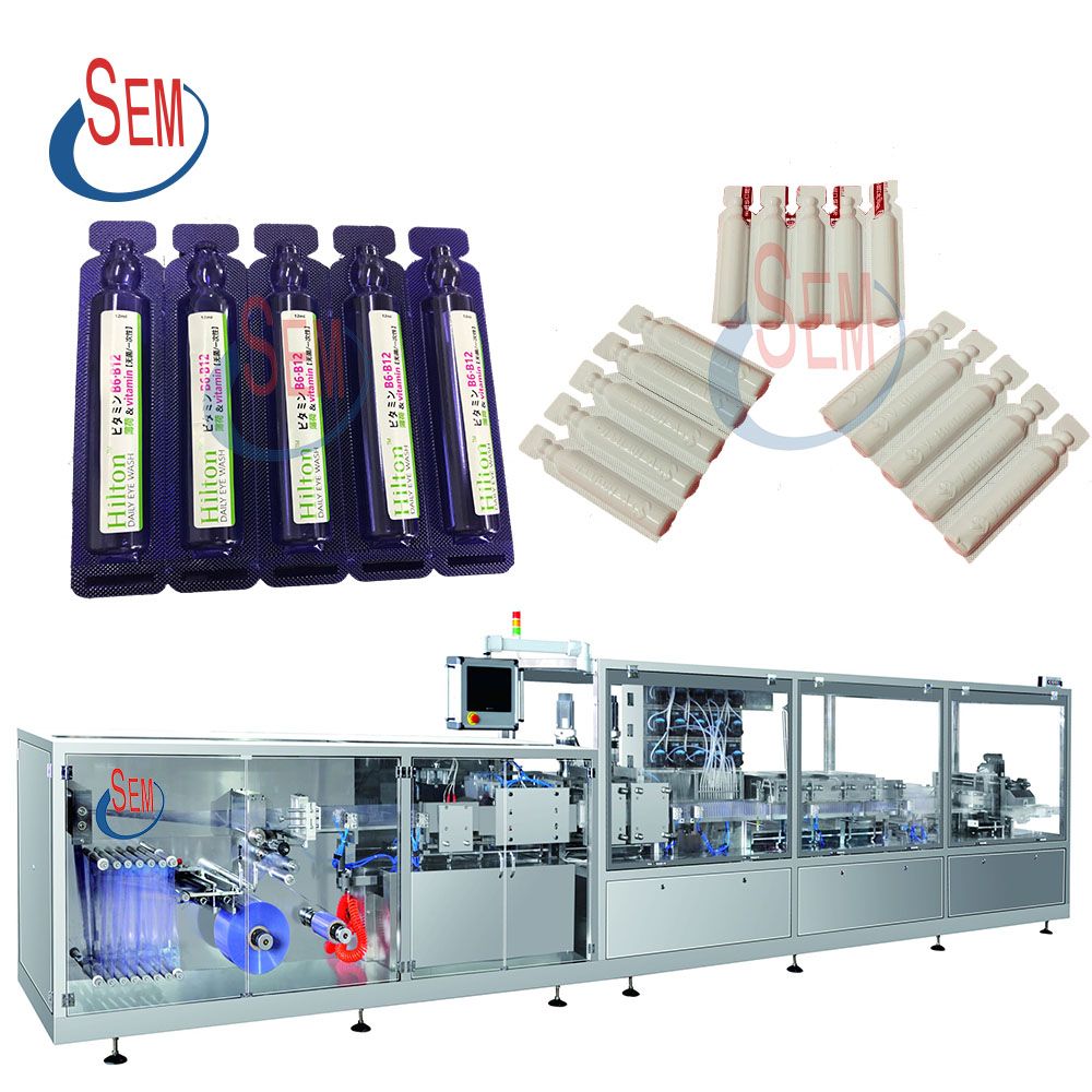 Plastic ampoule filling sealing machine and labeling machine