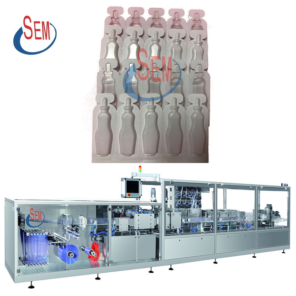 Plastic bottle forming oral liquid filling and sealing machine with labeling machine