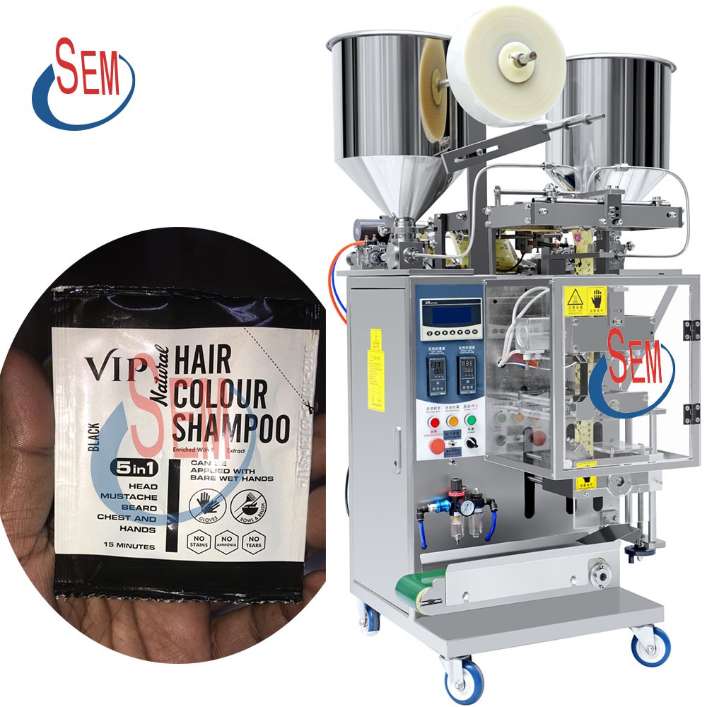 automatic hair shampoo dye conditioner treatment twin sachet packing machine
