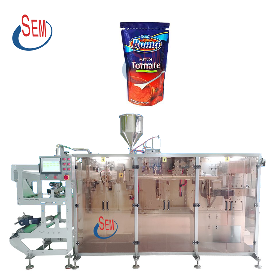 Automatic stand up pouch bag packing machine for liquid packaging.