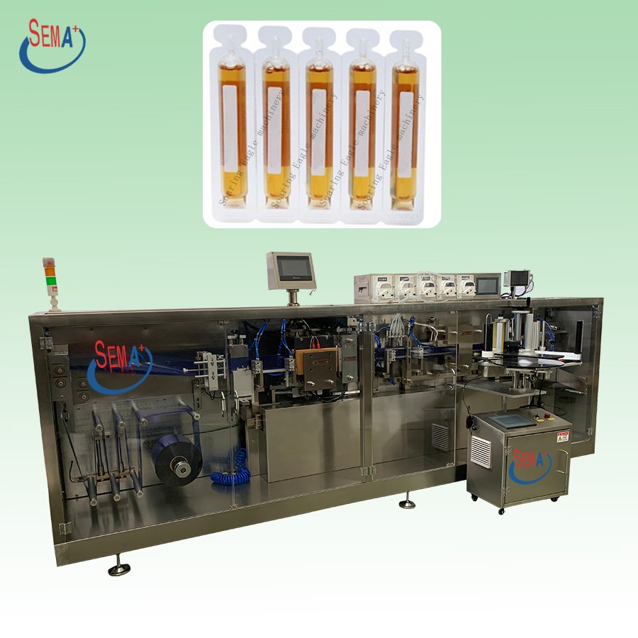 Automatic single-dose plastic ampoule filling machine with label and date printing