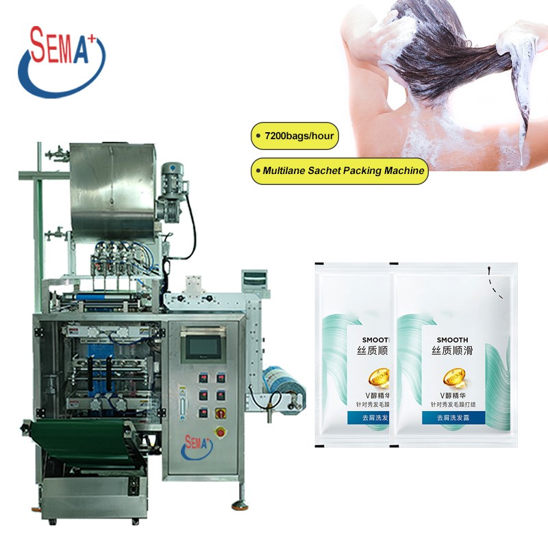 Automatic multilane liquid cream shampoo ketchup honey sachet packing machine