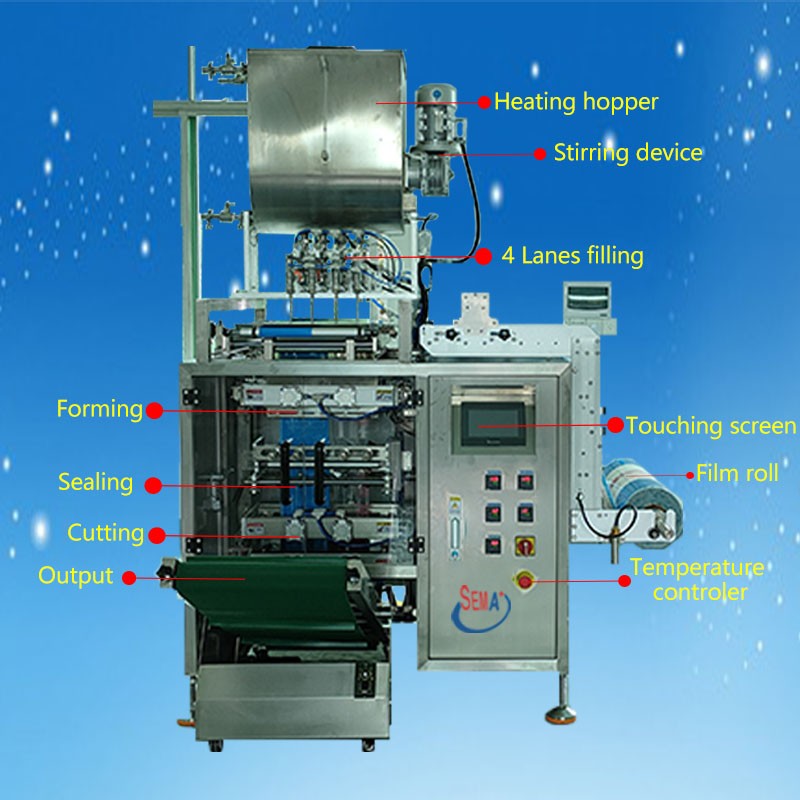 Automatic multilane liquid cream shampoo ketchup honey sachet packing machine