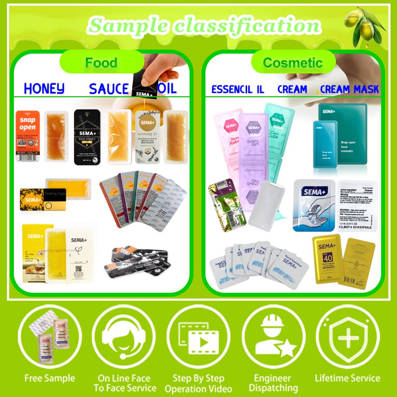 Automatic olive oil sauce ketchup snap pocket card type honey easy open sachet form fill seal packing machine