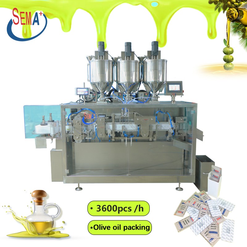 Automatic olive oil sauce ketchup snap pocket card type honey easy open sachet form fill seal packing machine