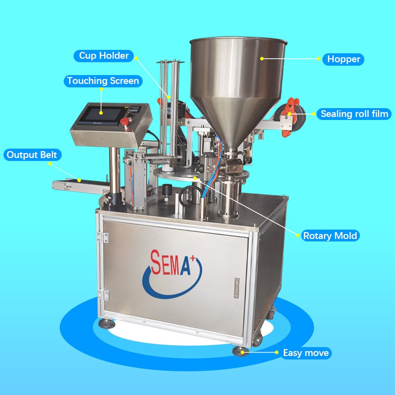 Rotary plastic and paper cup filling sealing machine automatic for sauce jam water juice yogurt