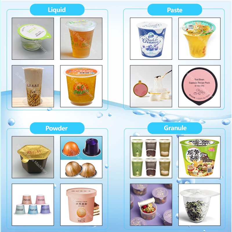 Automatic plastic cup green beans and potato chips filling sealing machine 10-100ml yoghurt cup filling sealing machine