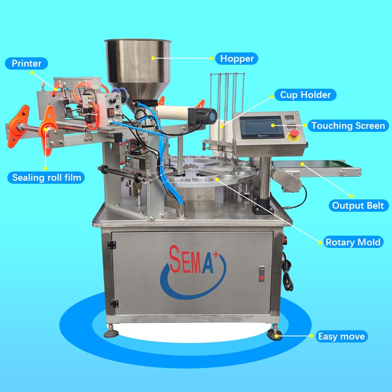 Automatic Jelly Yogurt Ice Cream Juice Sugar Honey Rotary Cup Filling Capping Sealing Machine