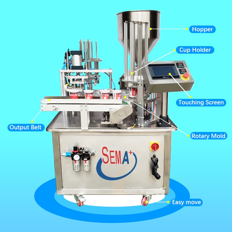 Rotary plastic and paper cup filling sealing machine automatic for sauce jam water juice yogurt