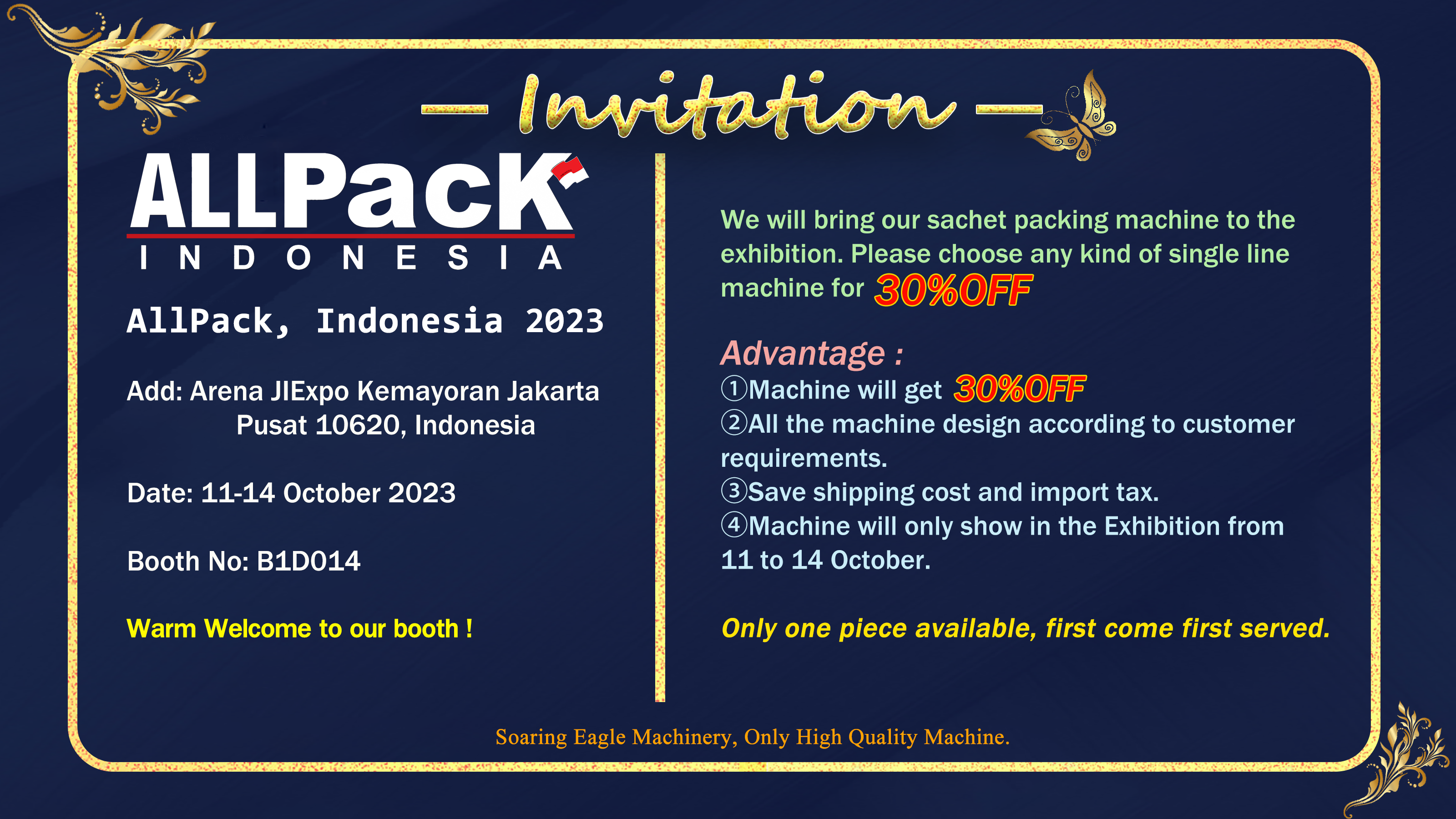 2023 Allpack Indonesia exhibition invitation in Oct.. 