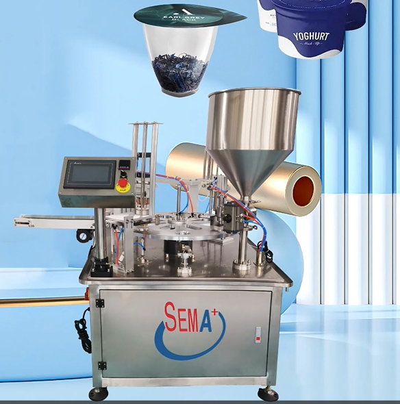 Rotary plastic and paper cup filling sealing machine automatic for sauce jam water juice yogurt