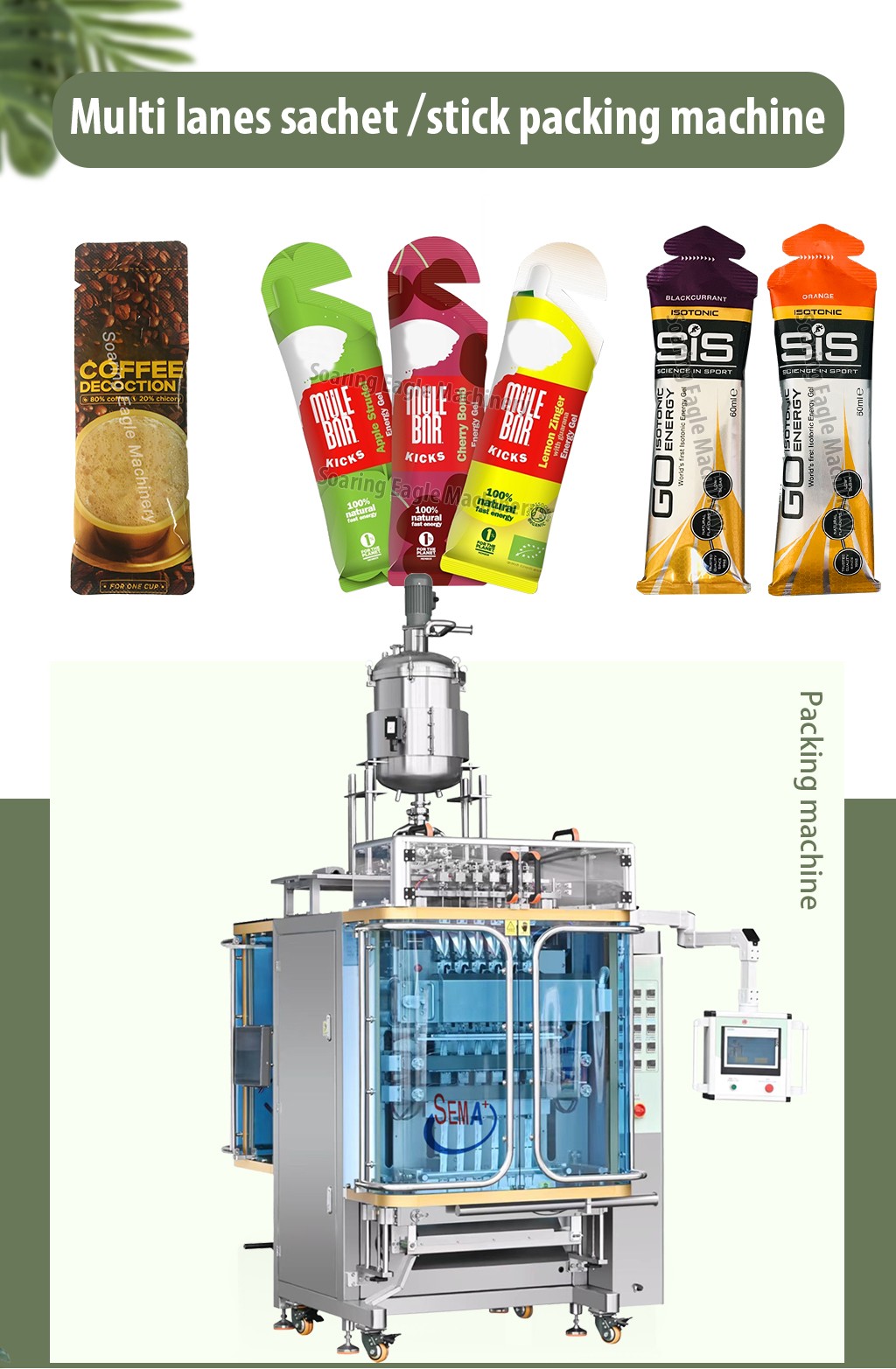 Multi lanes liquid sachet packing machine.