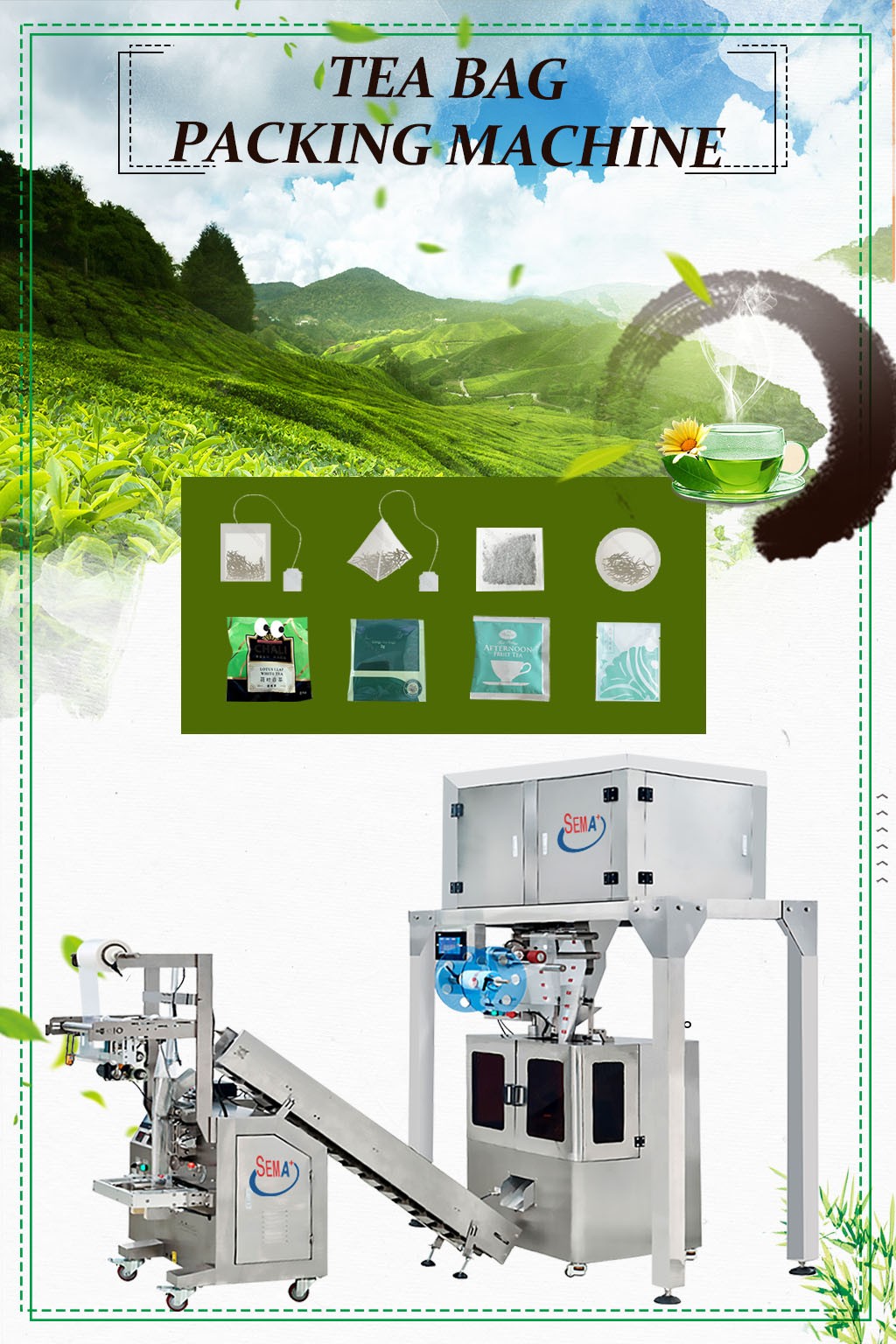 Multi feeders triangle shape sachet tea bag packing machine inner sachet and outer sachet packing machine