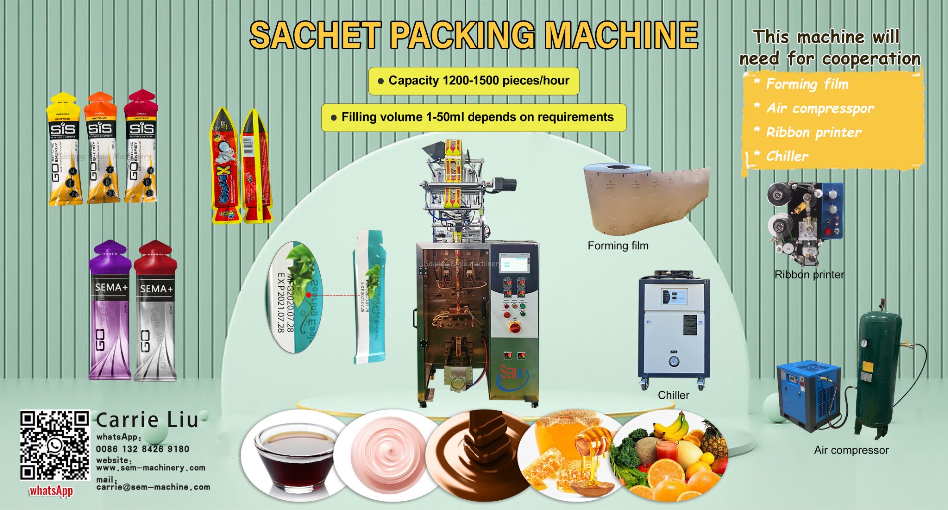 Shaped cream sachet packing machine