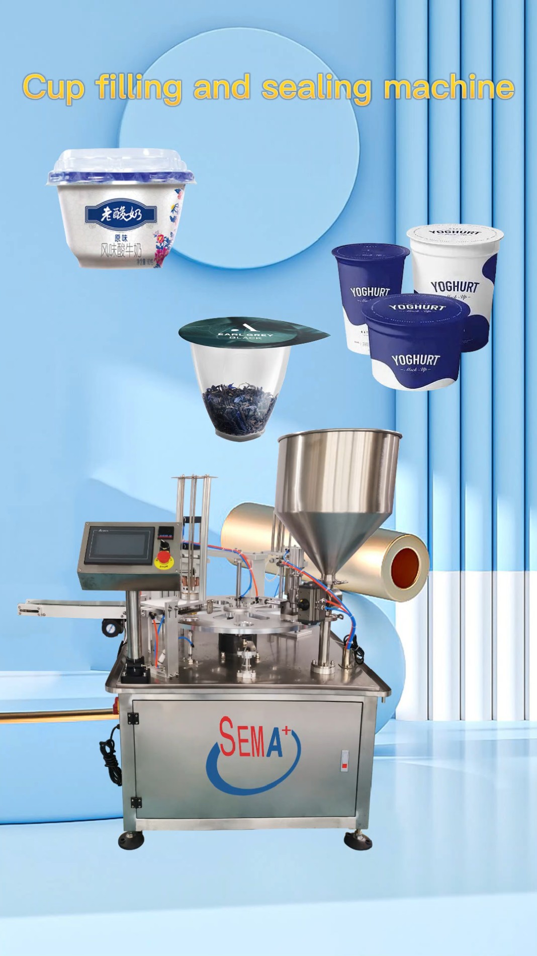 Automatic pre made cup filling and sealing machine