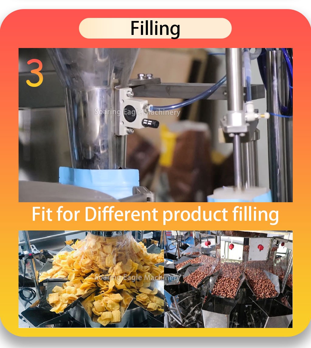 Multi heads vertical quantitative multi-function packaging nut food rice candy filling chips pouch sachet packing machine