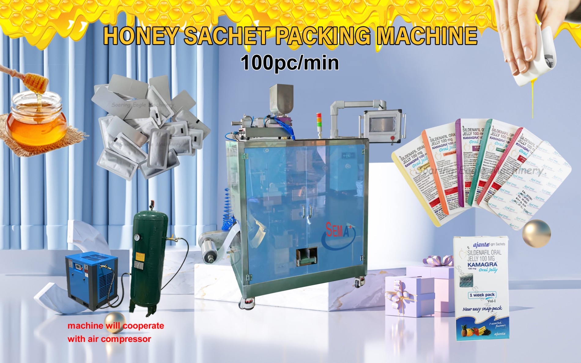 Honey card type hot sale sachet snap open paste packing machine