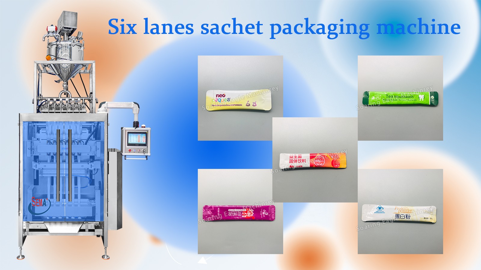 Full automatic 6 lanes multilanes round corner sachet packing machine