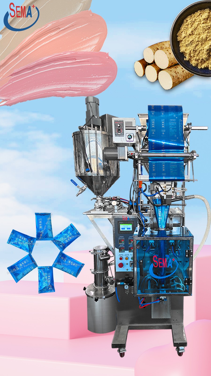 Automatic double pumps powder and liquid pouch bag packing machine