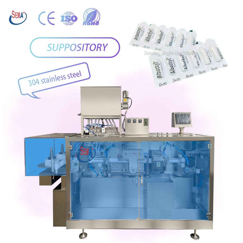 Suppository packaging machine with very fine filling pump precision