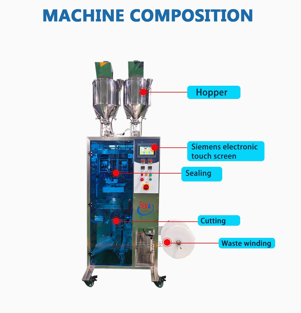 Automatic Two Pumps Shaped Bag Paste Cosmetic Samples Serum Face Cream Eye Cream Sachet Packing Machine