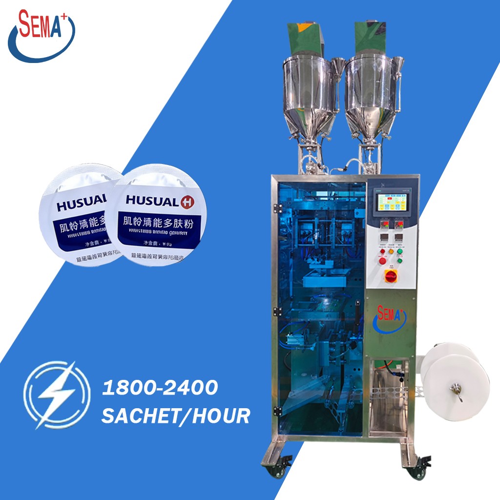 Fully Automatic Two Pumps 0.1ml-10ml Shaped Bag Paste Sachet Packing Machine of Cosmetic Samples Serum Face Cream Eye Cream