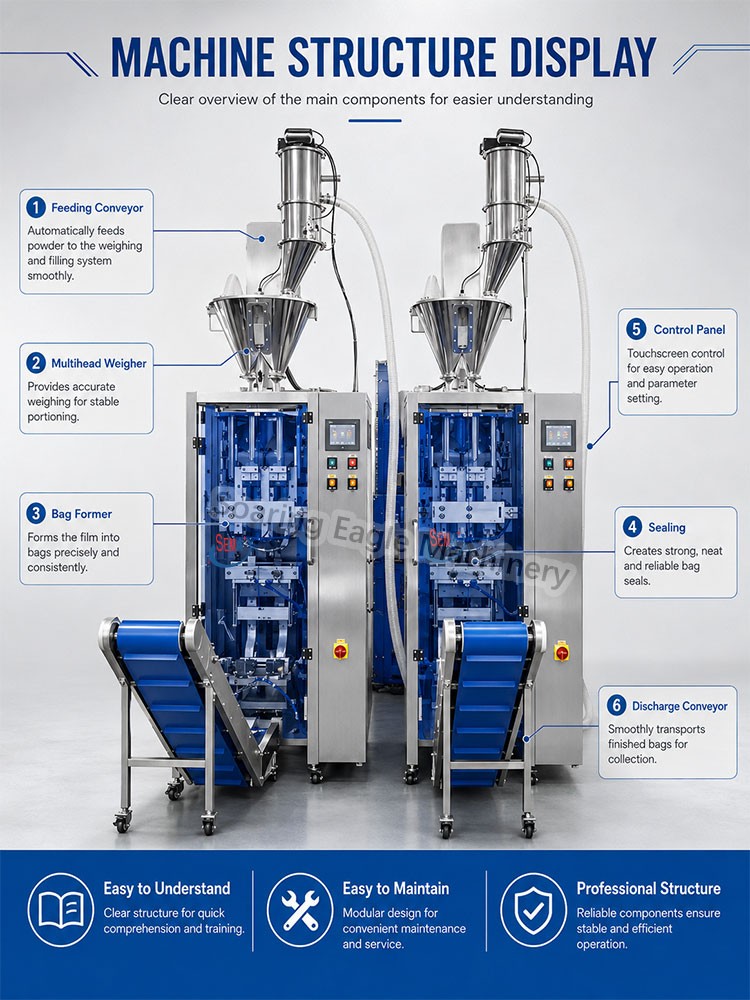 Automatic High Accuracy VFFS Powder Pouch Bag Packing Machine with Auger Filler Automatic High Accuracy VFFS Powder Pouch Bag Packing Machine with Auger Filler