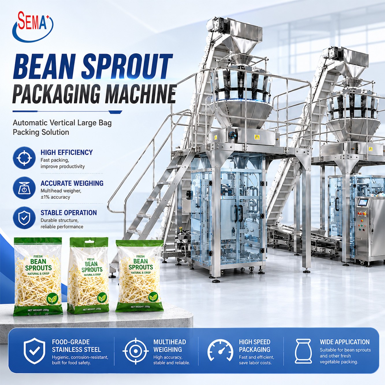 Multihead Weigher VFFS Pouch Bag Packing Machine for Bean Sprouts