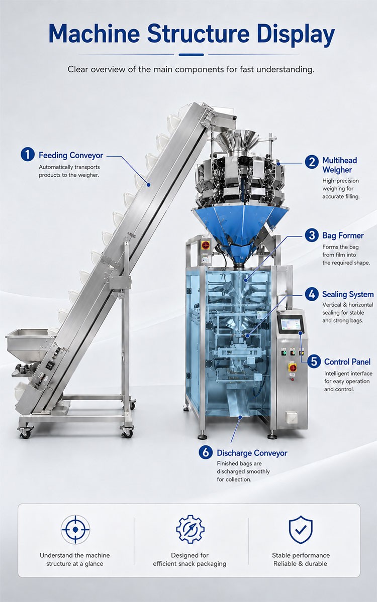 Automatic VFFS Pouch Bag Packing Machine for Rice Crust Chips and Snacks Automatic VFFS Pouch Bag Packing Machine for Rice Crust Chips and Snacks