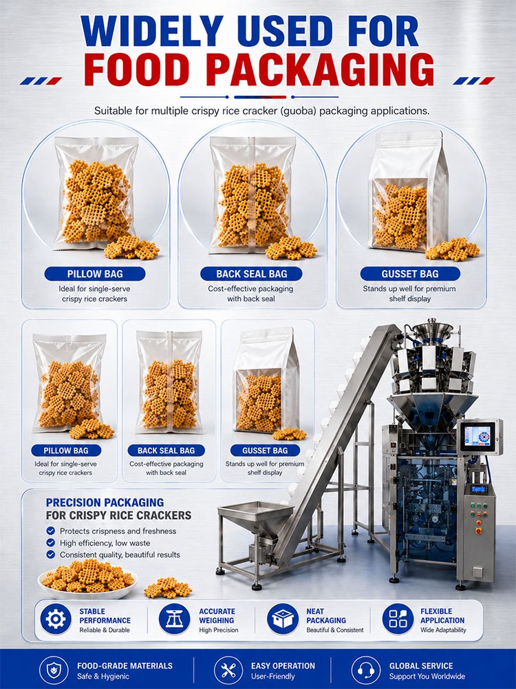 Automatic VFFS Pouch Bag Packing Machine for Rice Crust Chips and Snacks Automatic VFFS Pouch Bag Packing Machine for Rice Crust Chips and Snacks