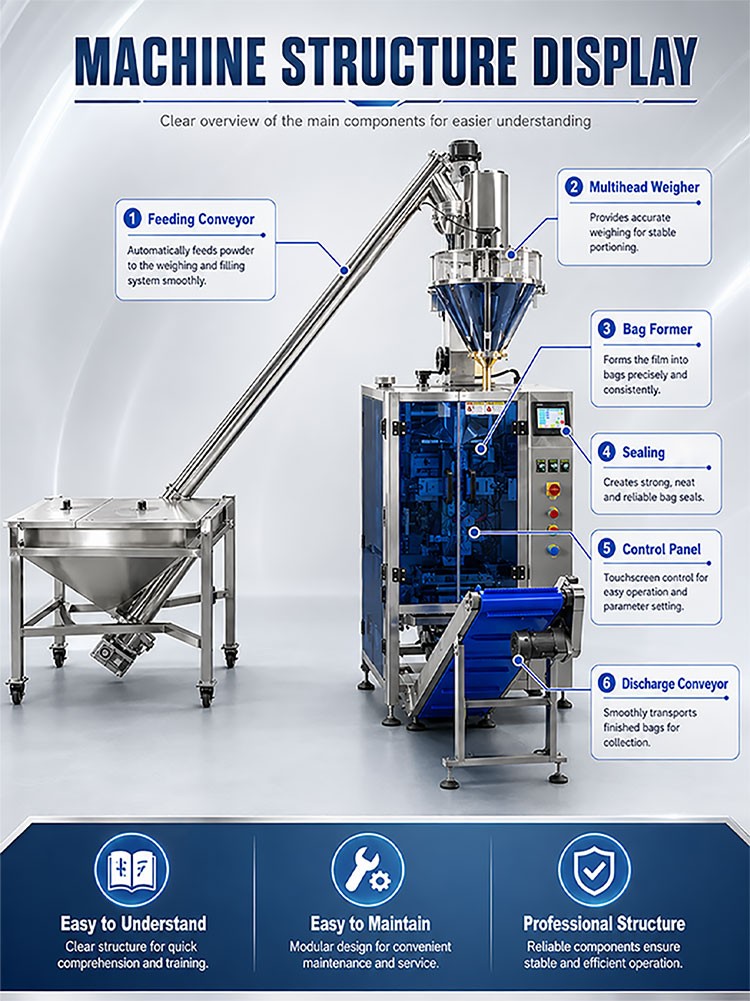 Automatic High Accuracy VFFS Powder Pouch Bag Packing Machine with Auger Filler