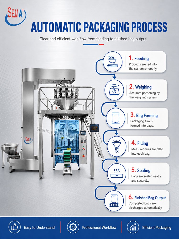 Automatic VFFS Pouch Bag Packing Machine for French Fries Automatic VFFS Pouch Bag Packing Machine for French Fries