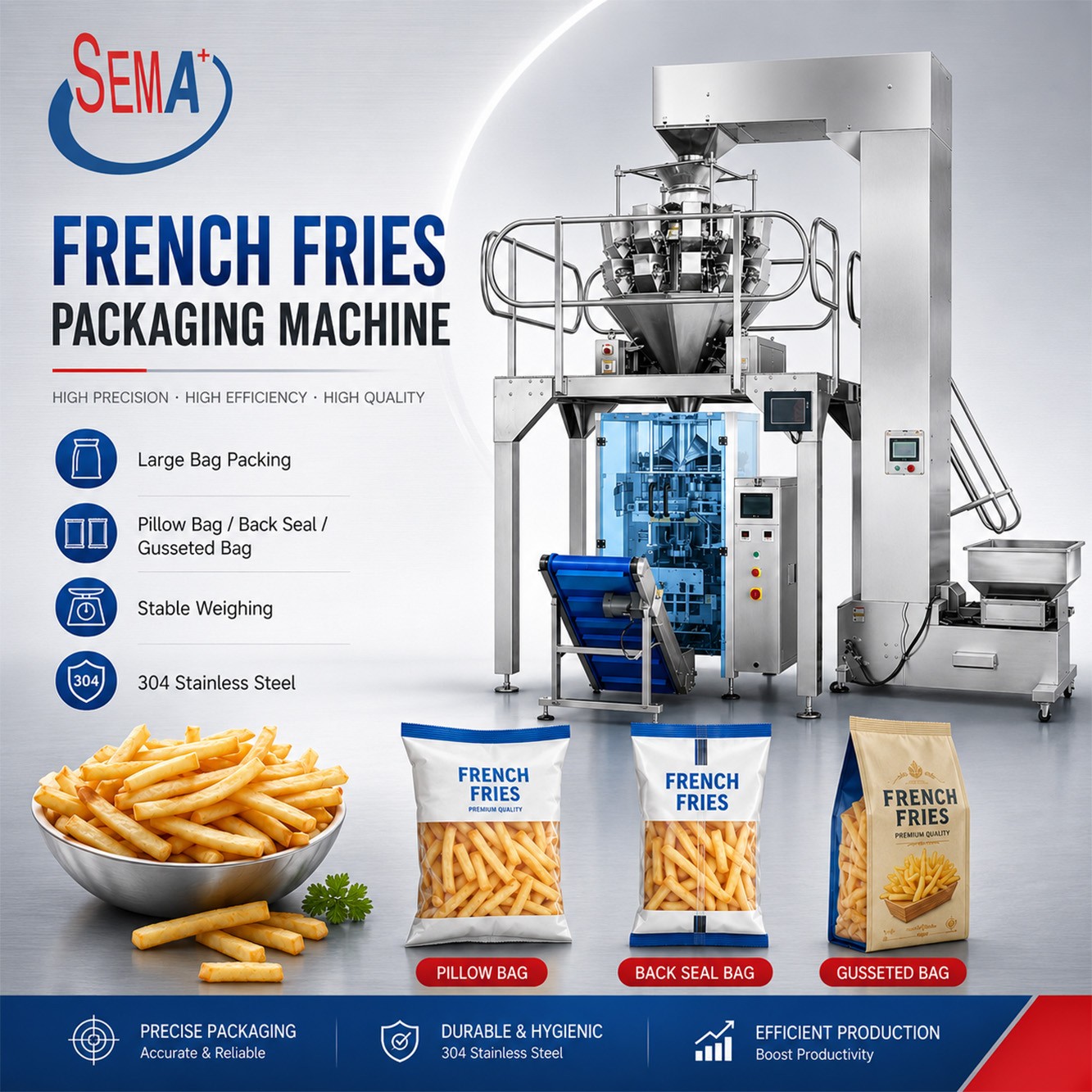 Automatic VFFS Pouch Bag Packing Machine for French Fries Automatic VFFS Pouch Bag Packing Machine for French Fries