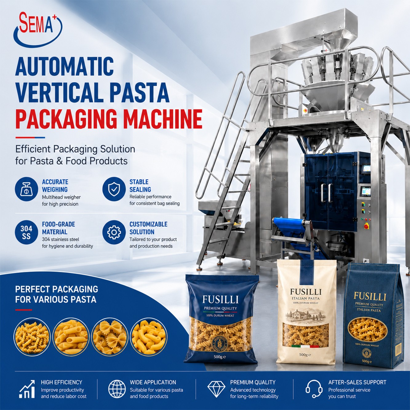 Automatic VFFS Macaroni Pouch Bag Packing Machine with Multihead Weigher