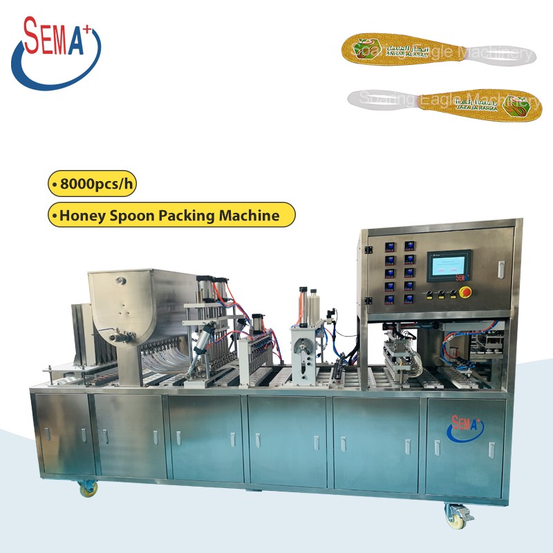 8000pcs/H Automatic Honey Spoon Filling Sealing Packing Machine for Single Serve Honey Spoon Production