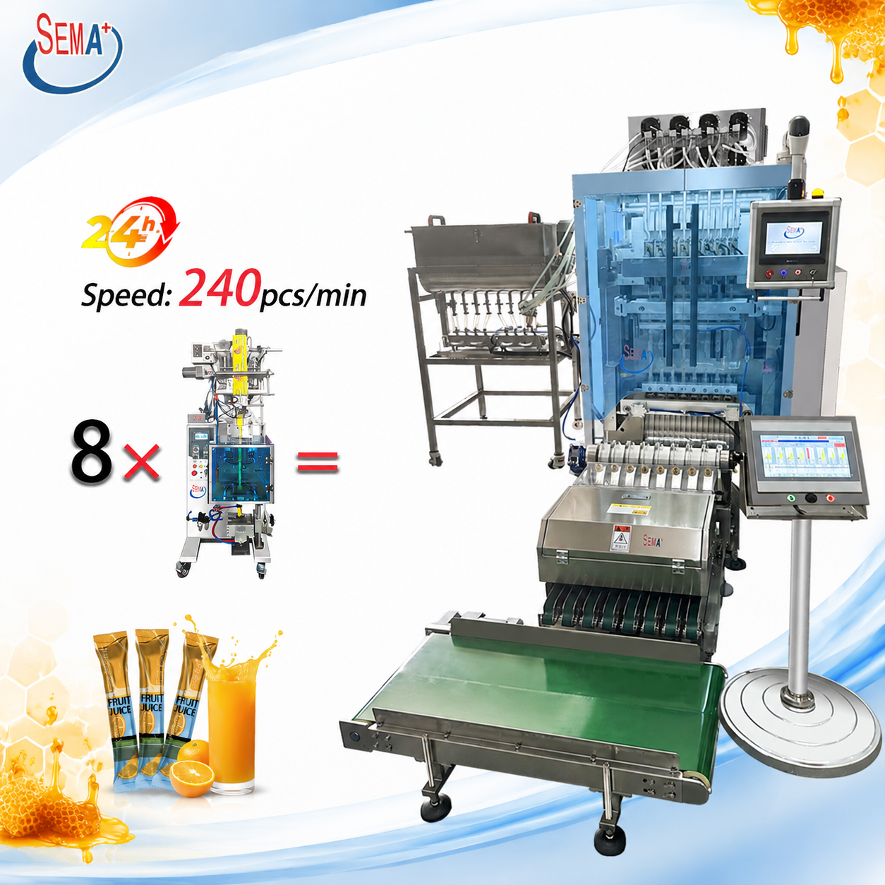 High Speed 8 Lanes Multi Lane Sachet Packing Machine for Honey Liquid Sauce Stick Pack Packaging