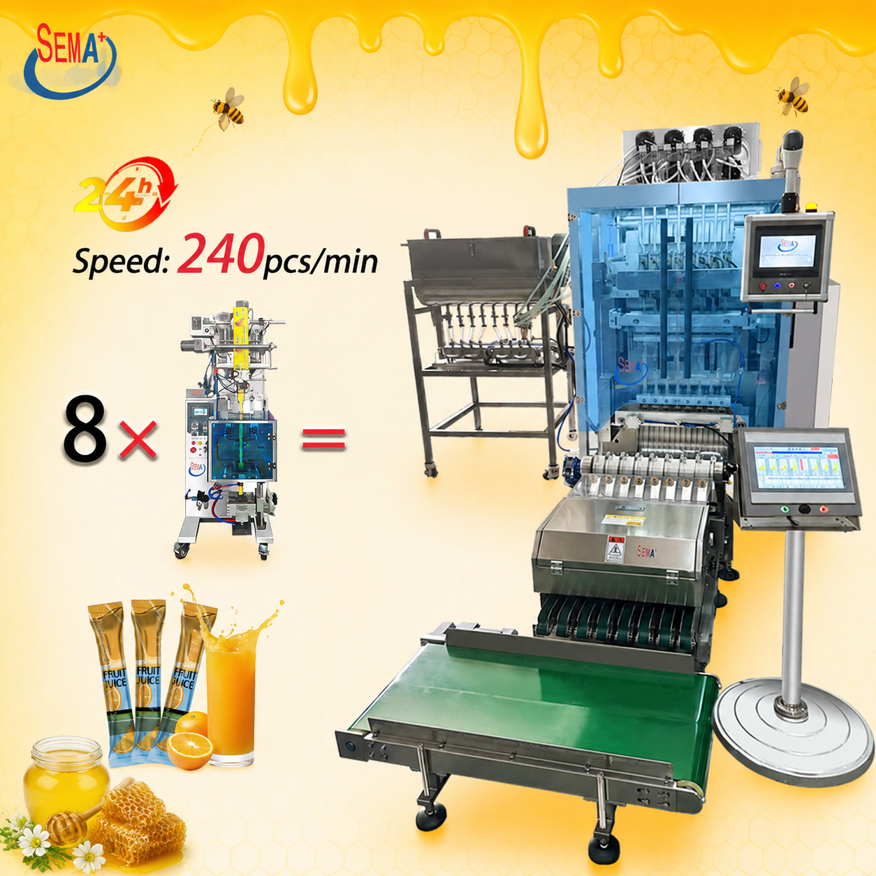 High Speed 8 Lanes Multi Lane Sachet Packing Machine for Honey Liquid Sauce Stick Pack Packaging