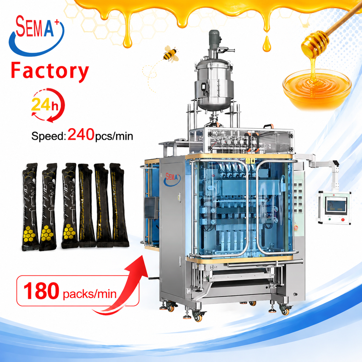 High Speed Multi Lane Honey Sachet Packing Machine | Servo Driven Honey Stick Pack Packaging Machine with PLC Control