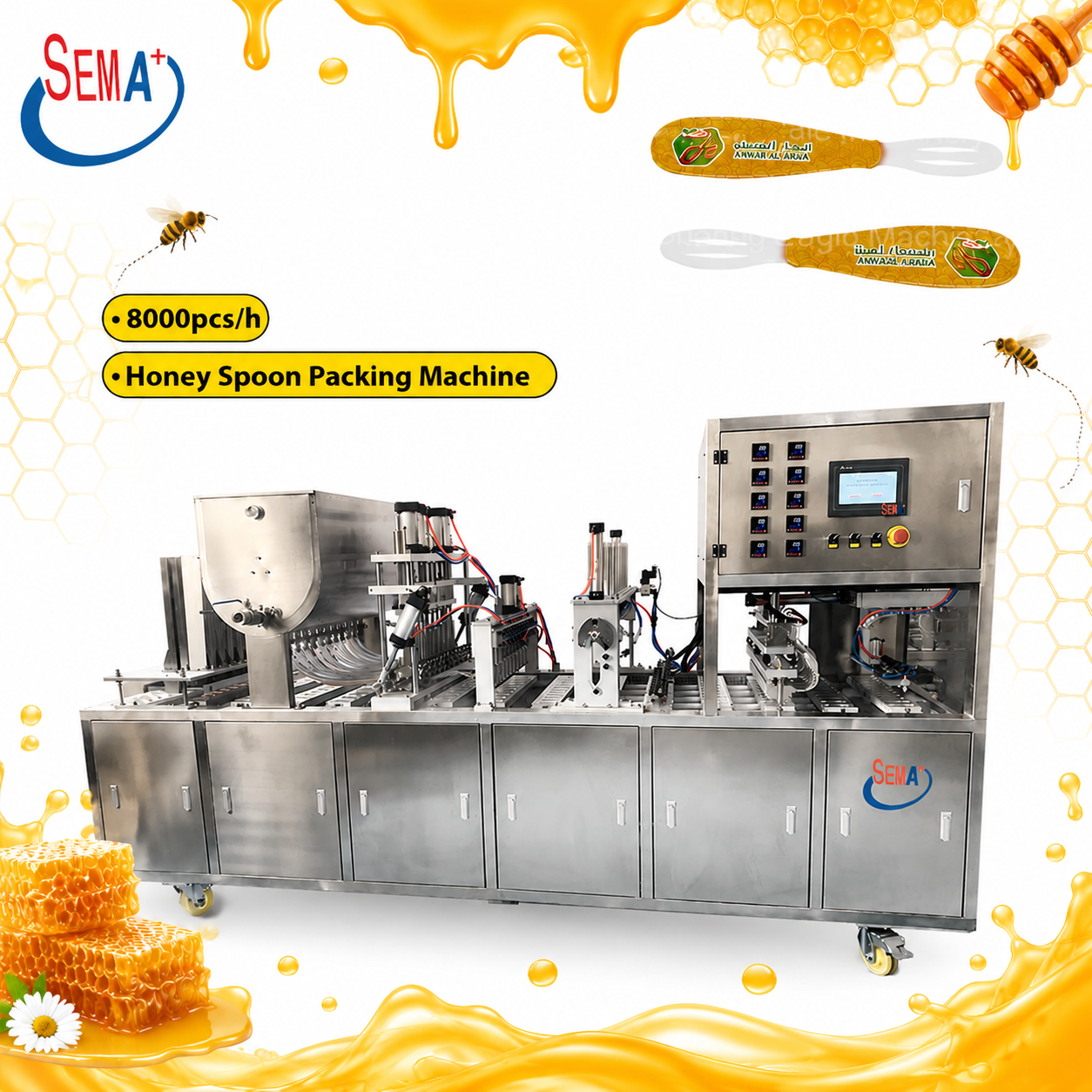8000pcs/H Automatic Honey Spoon Filling Sealing Packing Machine for Single Serve Honey Spoon Production