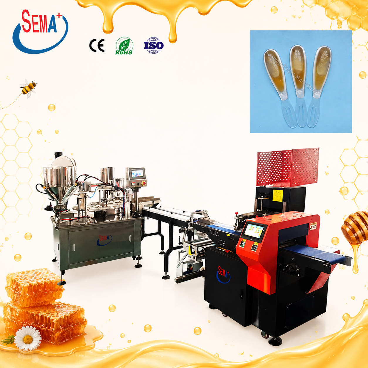 Automatic Honey Spoon Packing Machine with Filling Sealing and Pillow-Type Packaging System