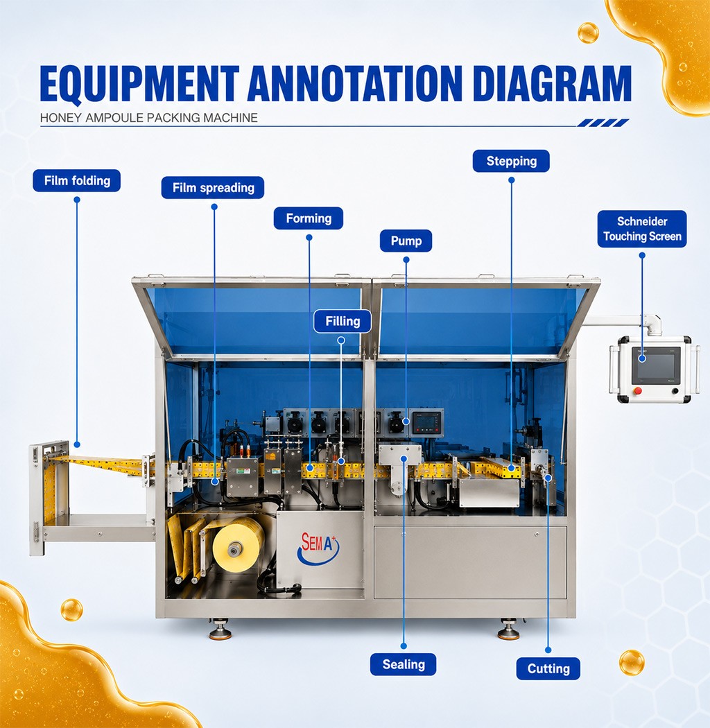 Automatic Honey Plastic Ampoule Packing Machine | Honey Plastic Ampoule Filling Sealing Packing Machine