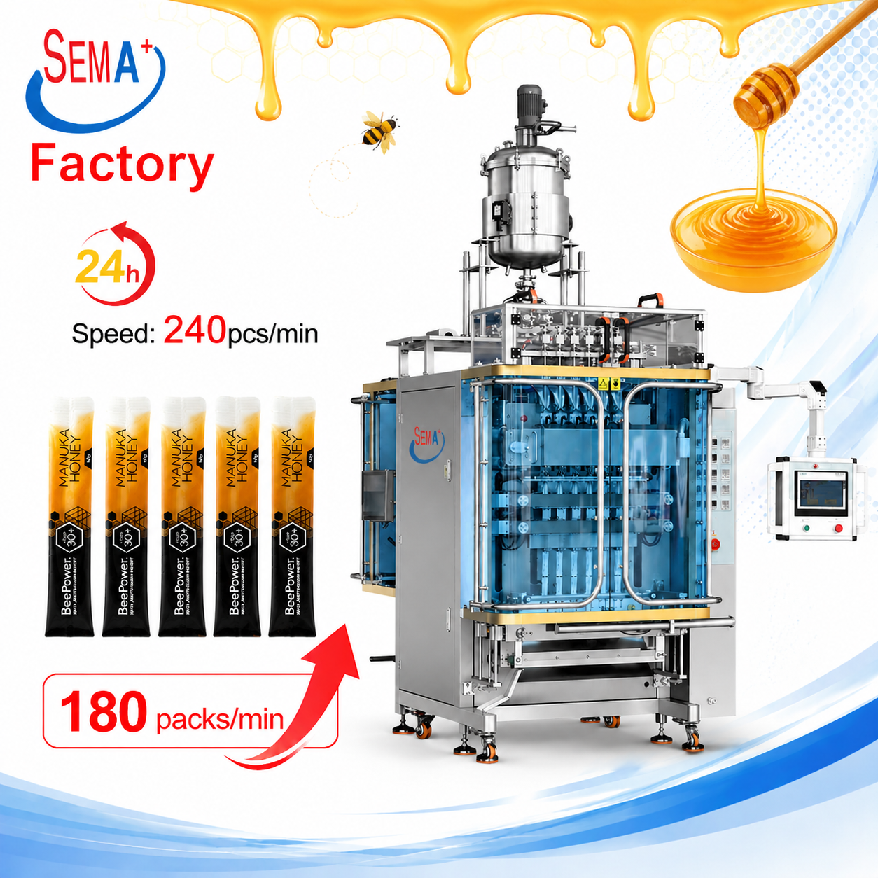Multi Lane Honey Sachet Packing Machine | Automatic VFFS Stick Pack Filling Sealing Equipment for Liquid Honey