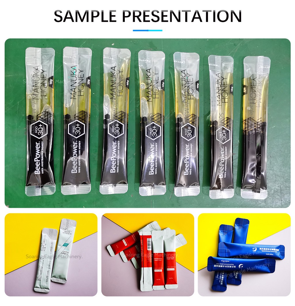 Single Lane Honey Sachet Packing Machine for Liquid Honey, Cosmetic Gel and Syrup Stick Pack Packaging