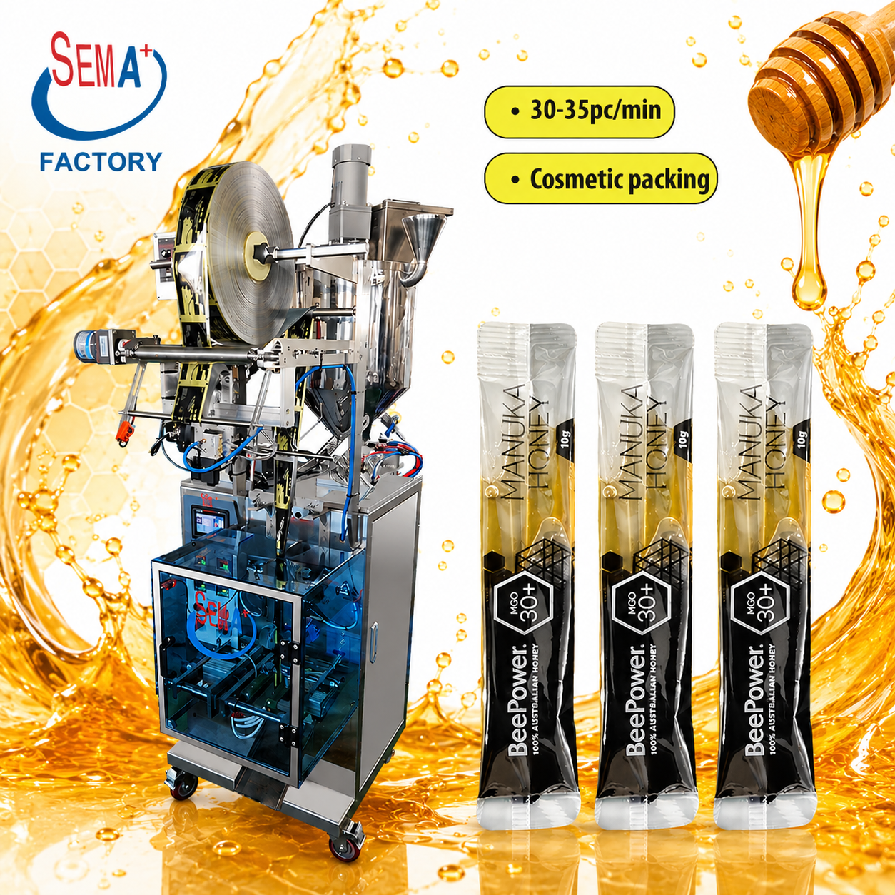Automatic Honey Sachet Packing Machine for Stick Pack Liquid Honey Cosmetic & Food Packaging