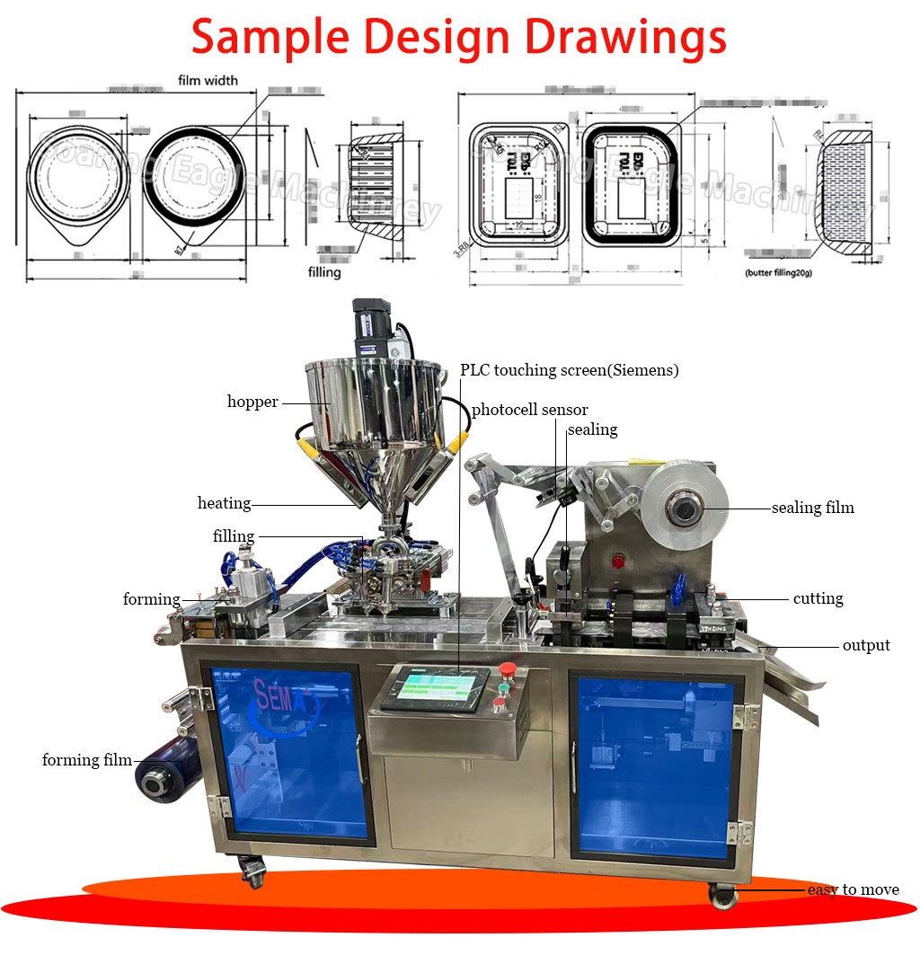 Automatic Thermoforming Food Blister Packing Machine for Honey Butter and Sauce Packaging Automatic Thermoforming Food Blister Packing Machine for Honey Butter and Sauce Packaging