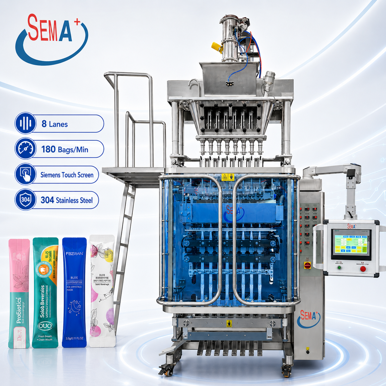 Automatic Multi Lane Powder Sachet Packing Machine for Coffee Milk Powder Collagen Protein Drink Mix Packing