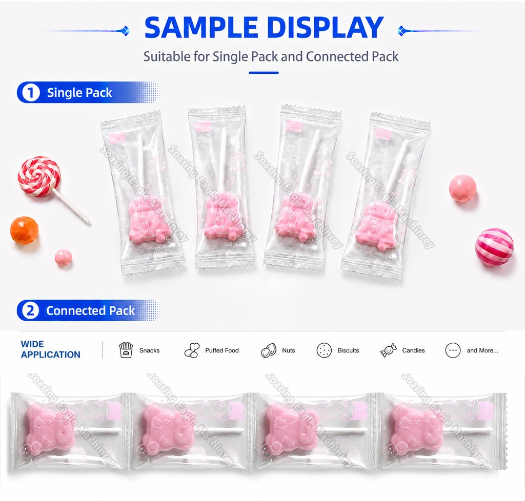 Automatic Lollipop Packing Machine | High Speed Candy Pillow Flow Wrap Packaging Machine with Vibratory Feeder Automatic Lollipop Packing Machine | High Speed Candy Pillow Flow Wrap Packaging Machine with Vibratory Feeder