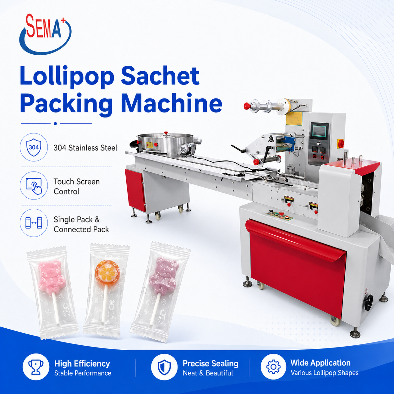 Automatic Lollipop Packing Machine | High Speed Candy Pillow Flow Wrap Packaging Machine with Vibratory Feeder Automatic Lollipop Packing Machine | High Speed Candy Pillow Flow Wrap Packaging Machine with Vibratory Feeder